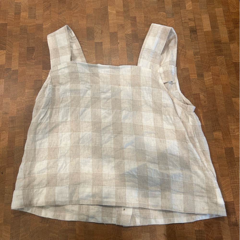 Madewell Gingham Top Tan and White Size 2